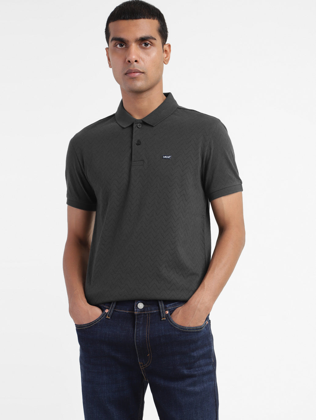 Men's Self Design Polo Collar T-Shirt