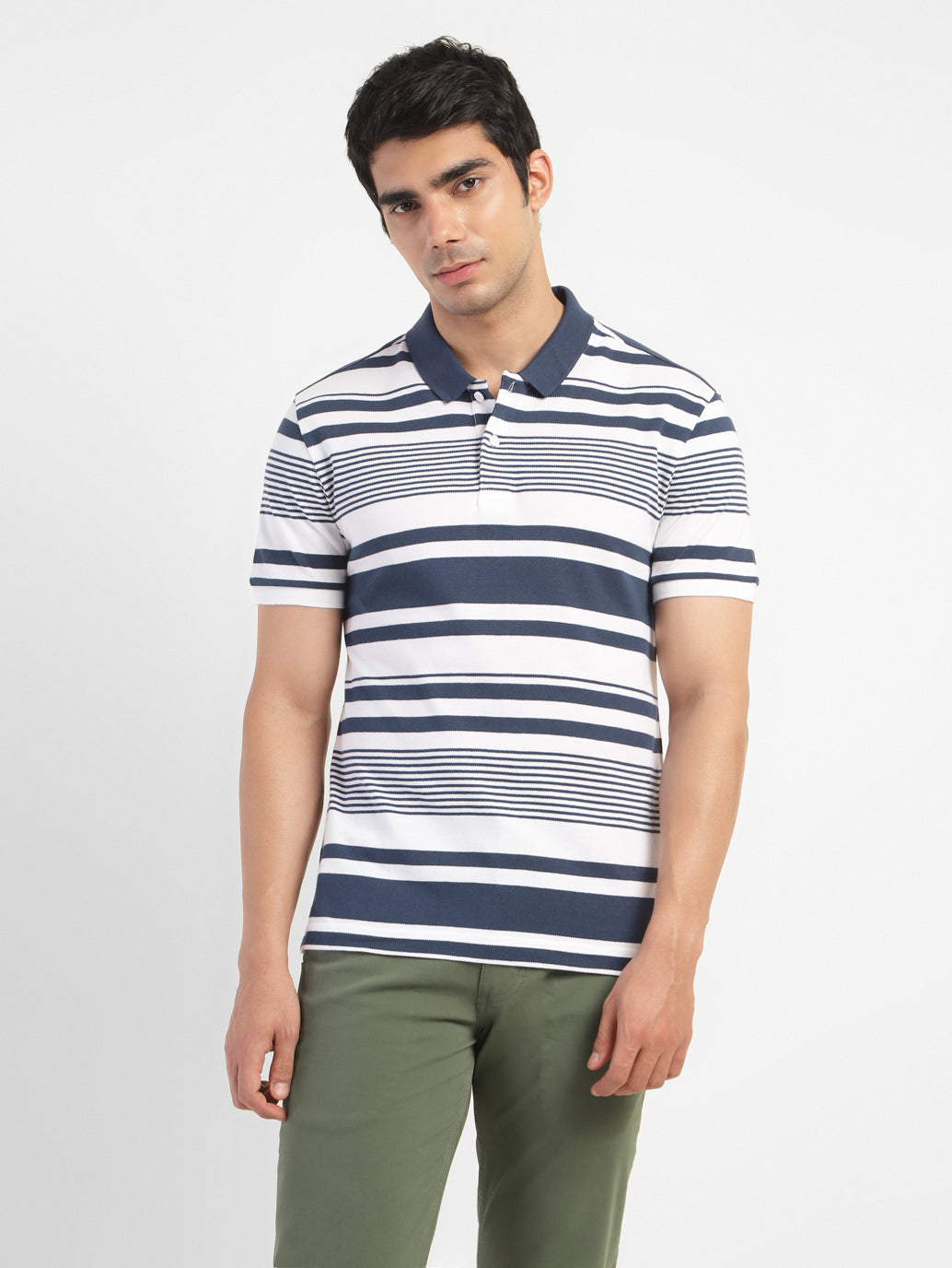 Men's Striped Polo T-shirt White