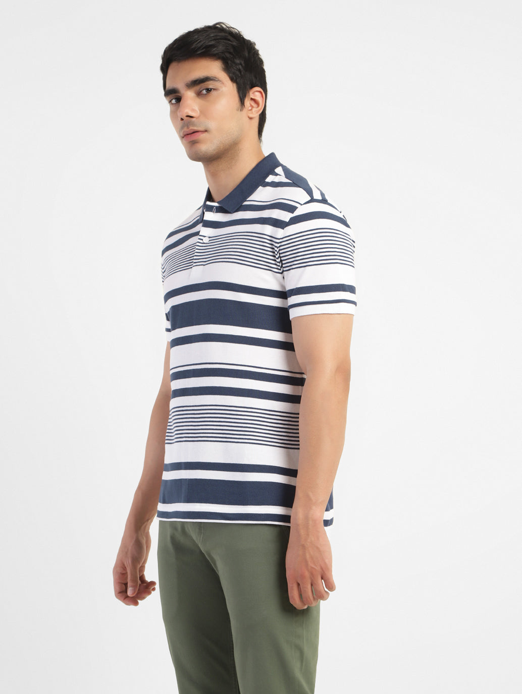 Men's Striped Polo T-shirt White