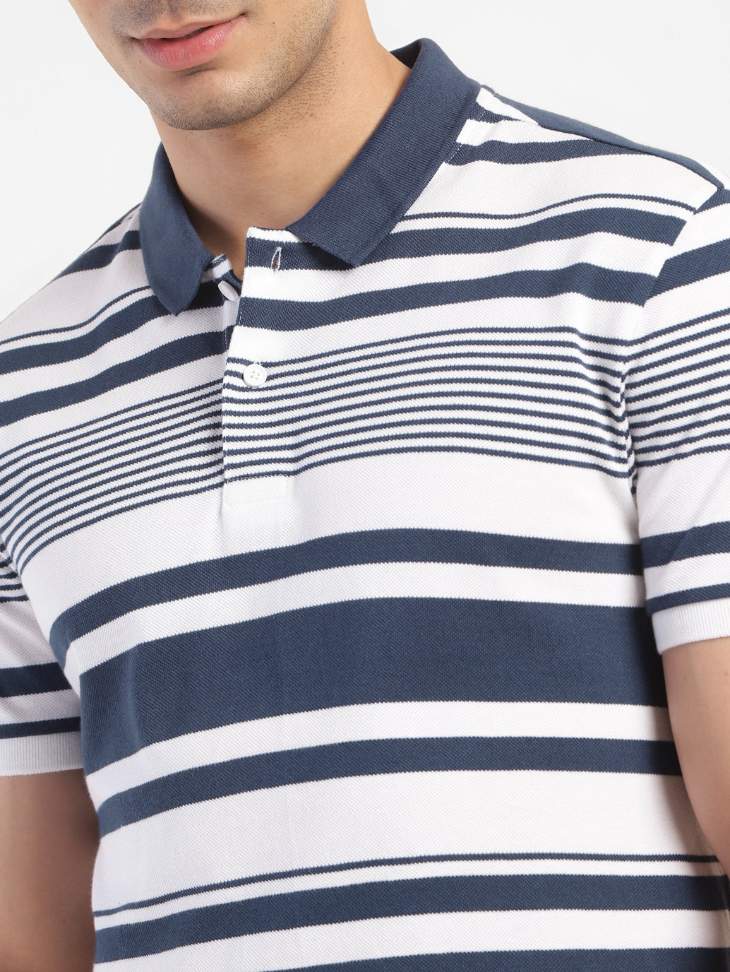 Men's Striped Polo T-shirt White