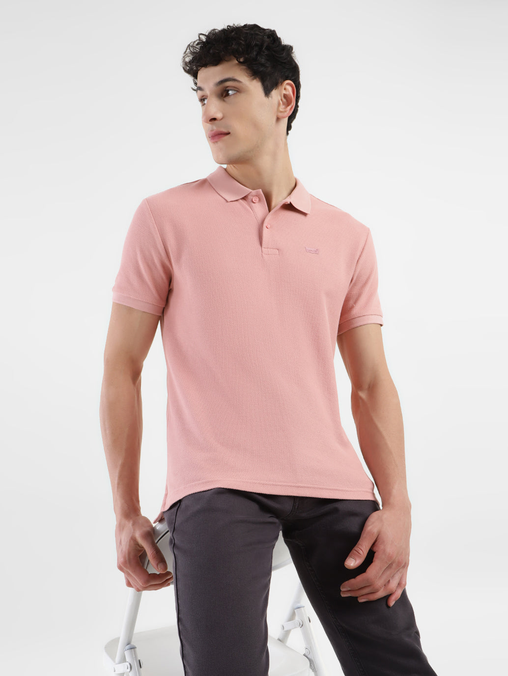 Men's Textured Slim Fit Polo T-Shirt