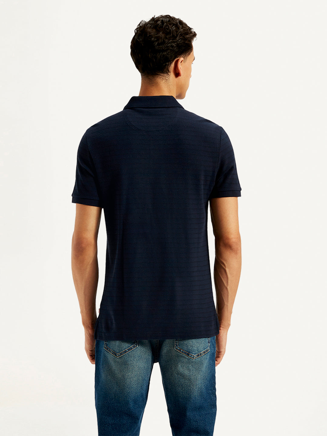 Men's Pin Stripes Slim Fit Polo T-Shirt - Back View