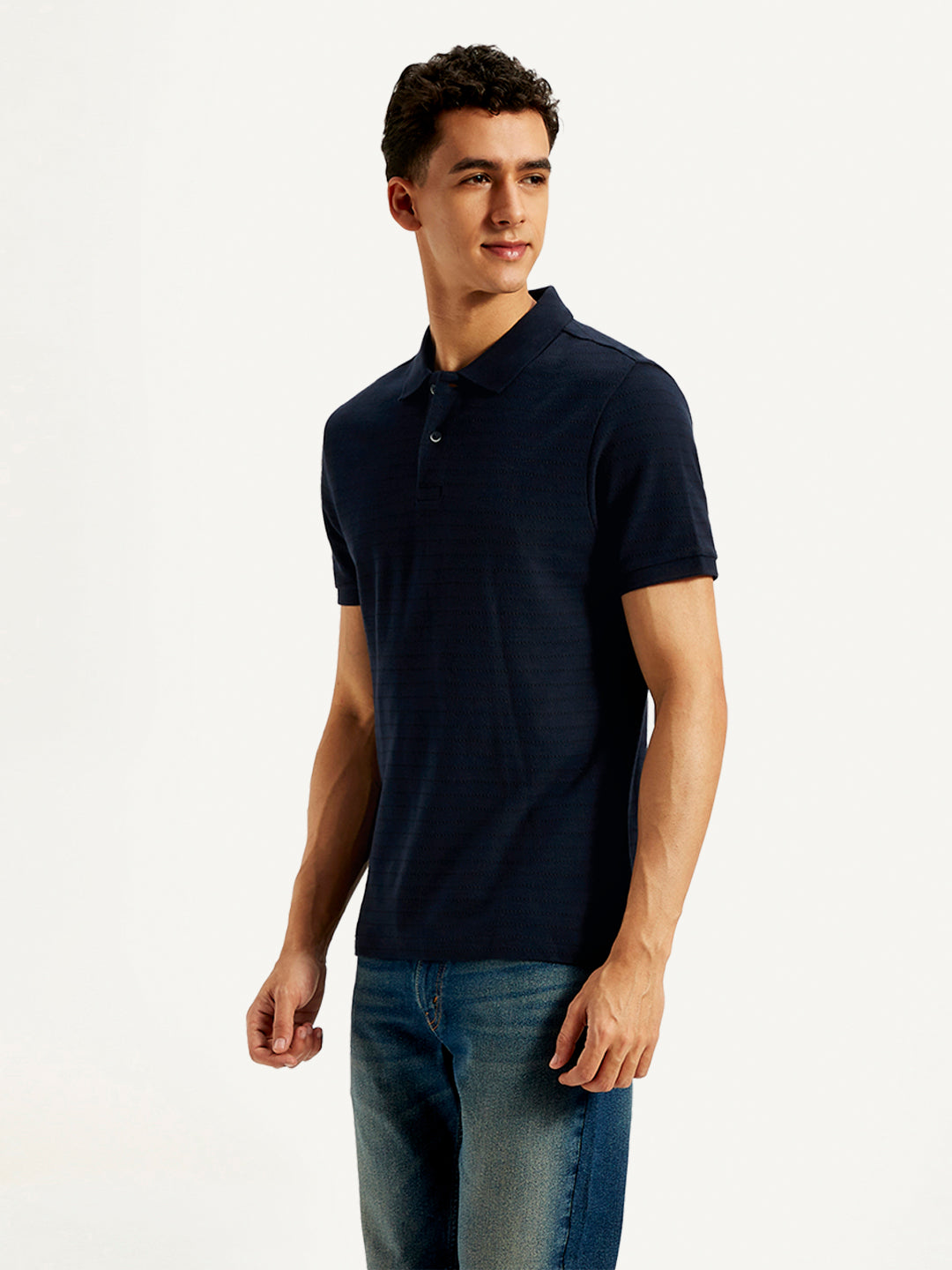 Men's Pin Stripes Slim Fit Polo T-Shirt - Side View