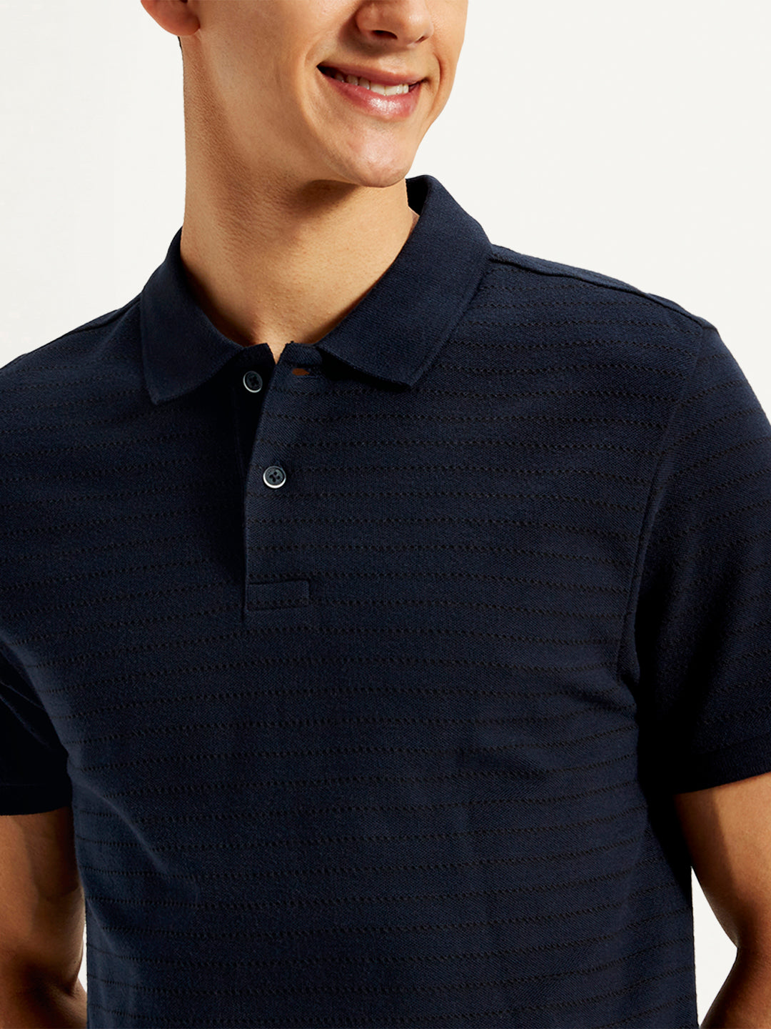 Men's Pin Stripes Slim Fit Polo T-Shirt - Detail View