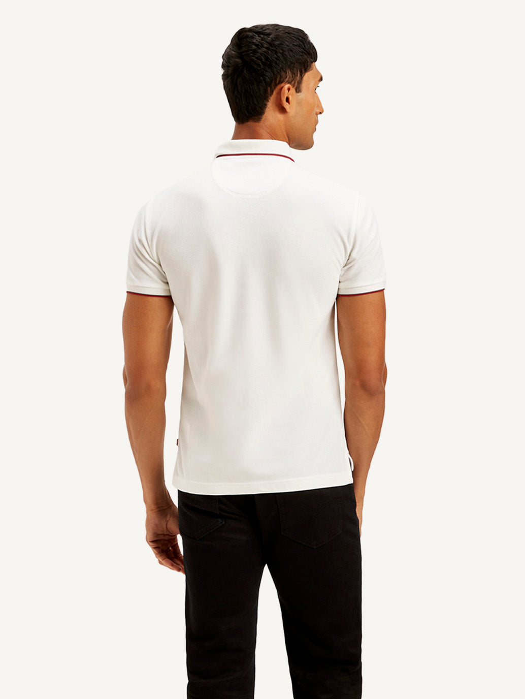 Men's Solid Slim Fit Polo T-shirt - Back View