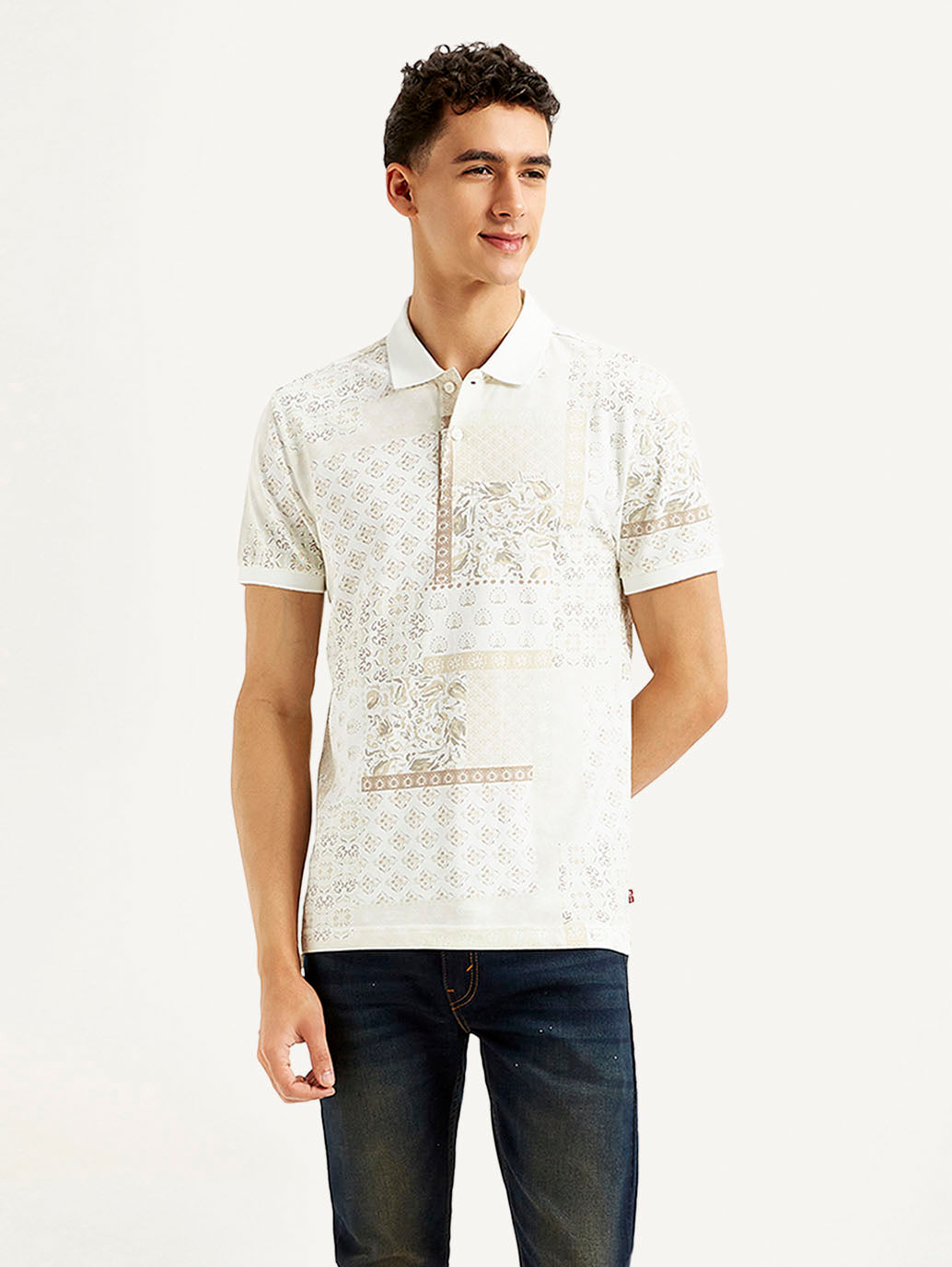 Men's Ethnic Motifs Slim Fit Polo T-shirt - Front View