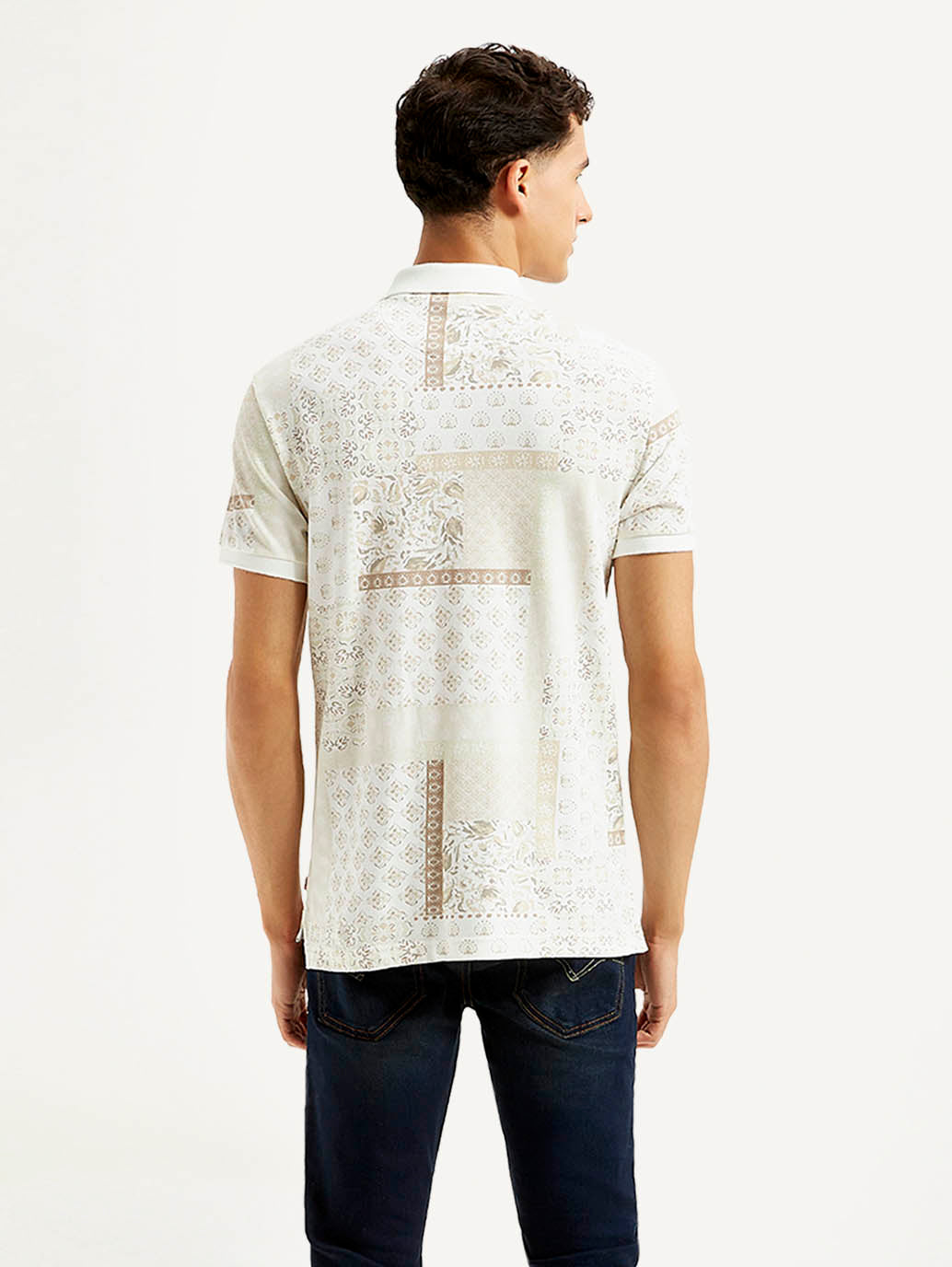 Men's Ethnic Motifs Slim Fit Polo T-shirt - Back View