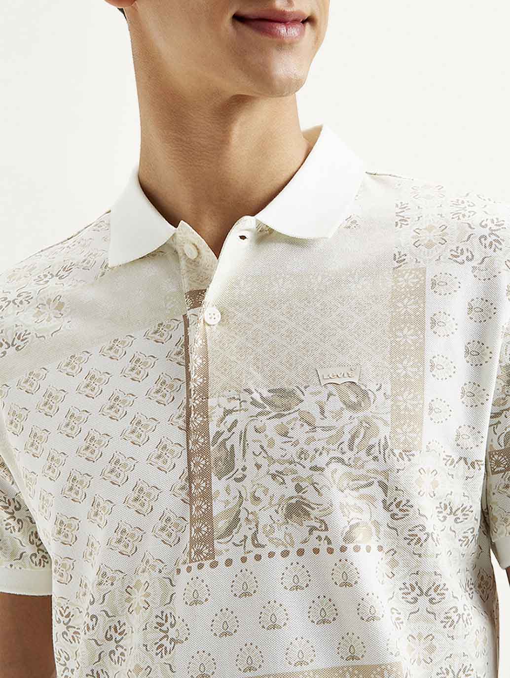 Men's Ethnic Motifs Slim Fit Polo T-shirt - Detail View