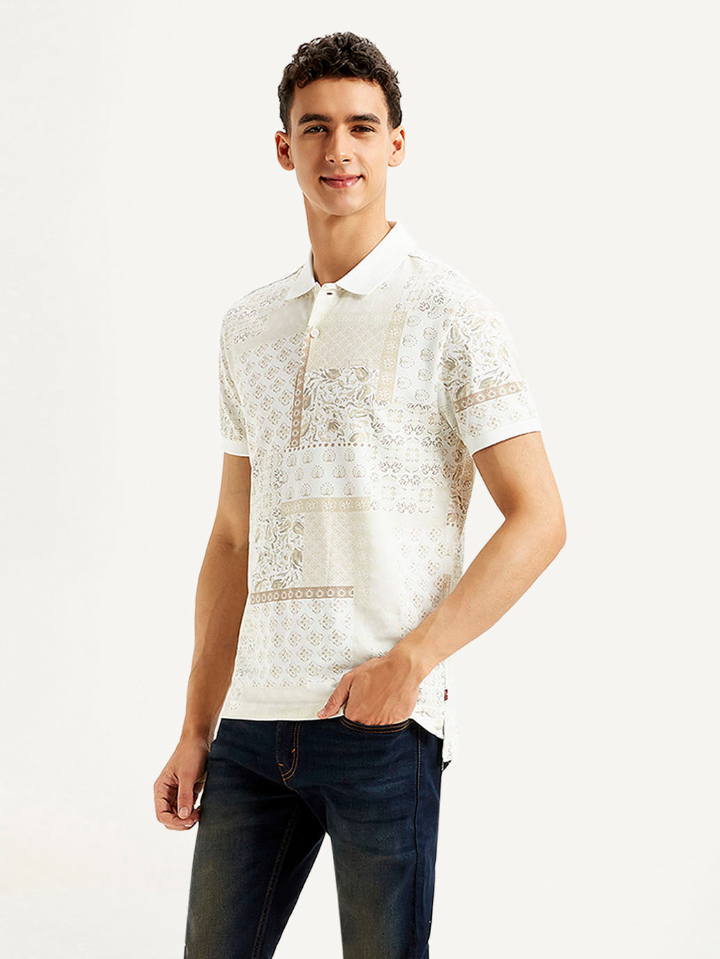 Men's Ethnic Motifs Slim Fit Polo T-shirt - Side View
