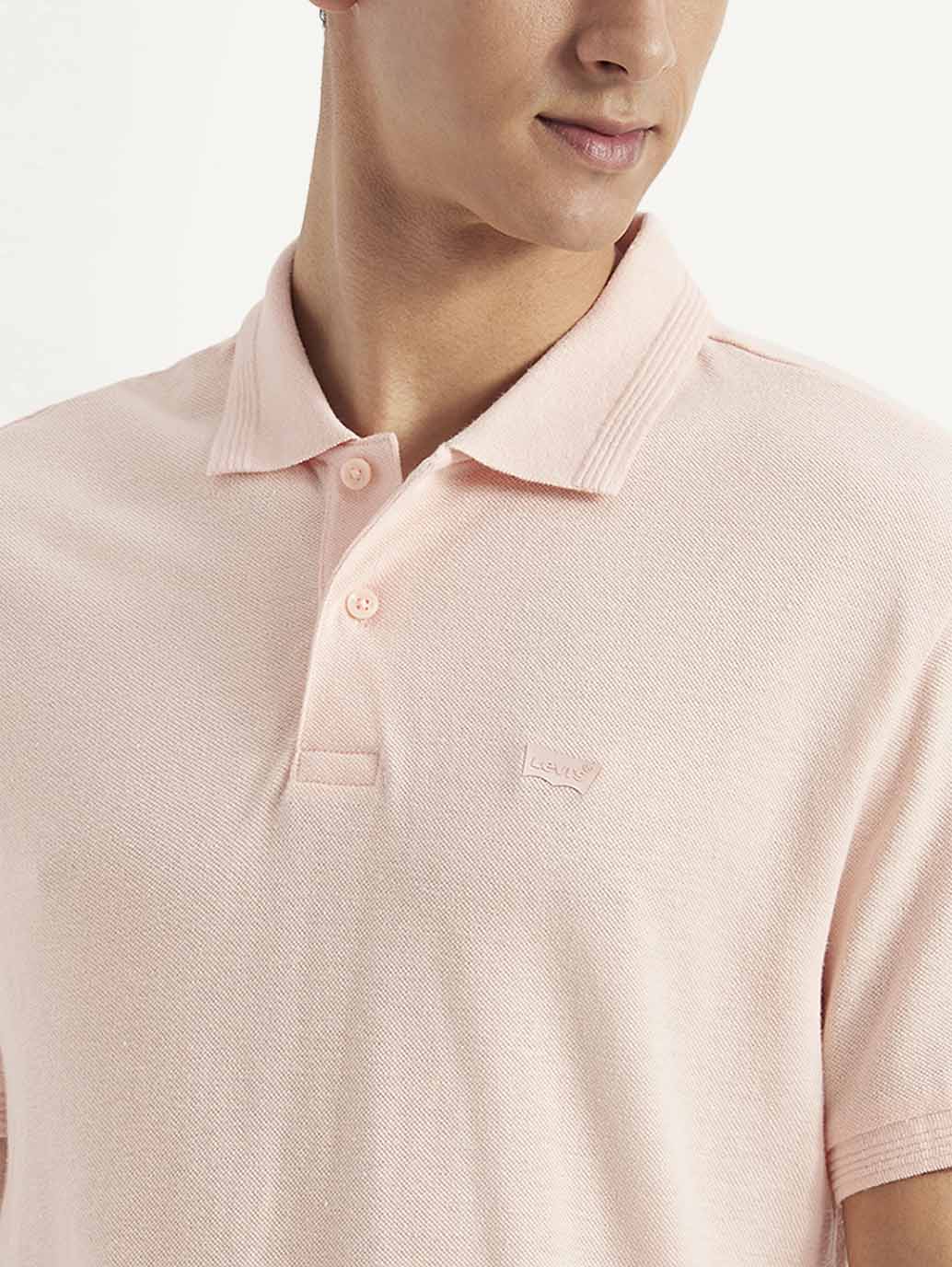 Men's Solid Slim Fit Polo Linen T-shirt - Detail View