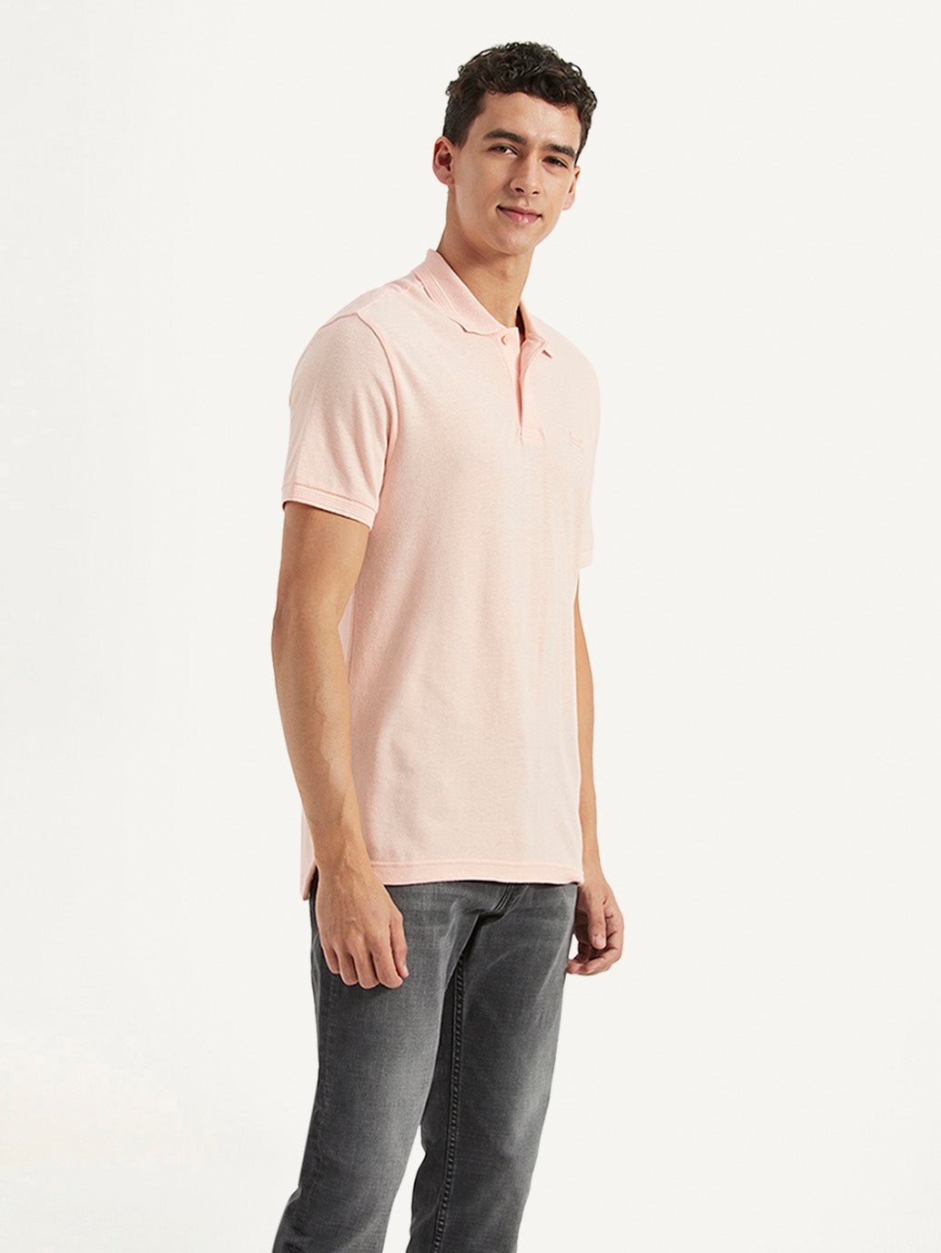 Men's Solid Slim Fit Polo Linen T-shirt - Side View