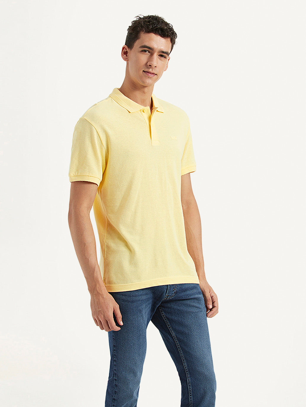 Men's Solid Slim Fit Polo Linen T-shirt - Side View