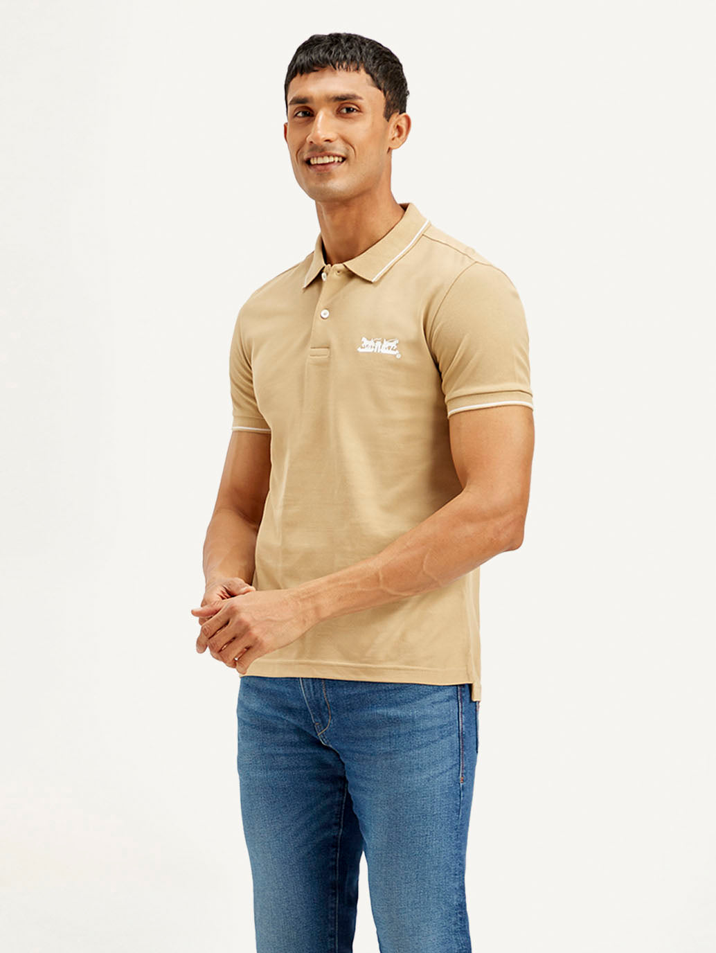 Men's Solid Slim Fit Polo T-shirt - Front View