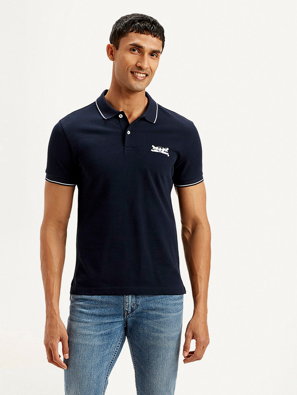 Men's Solid Slim Fit Polo T-shirt - Front View