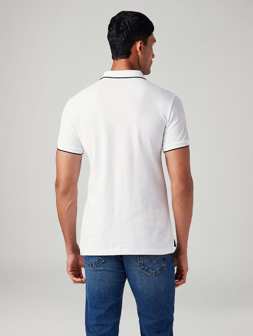 Men's Solid Slim Fit Polo T-Shirt - Back View