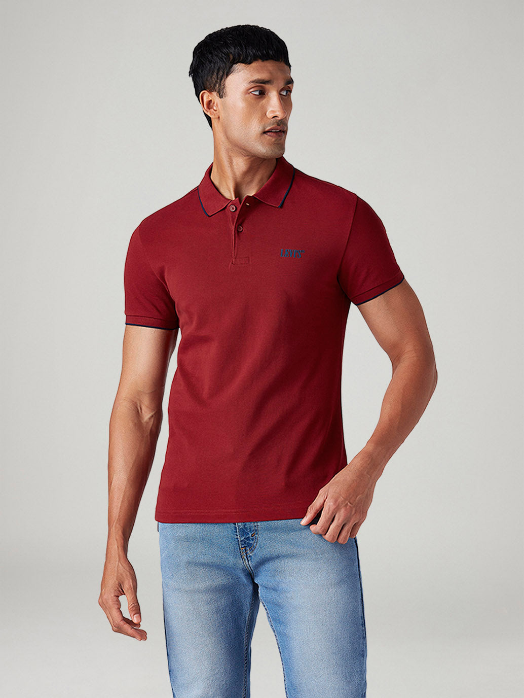 Men's Solid Slim Fit Polo T-Shirt - Front View