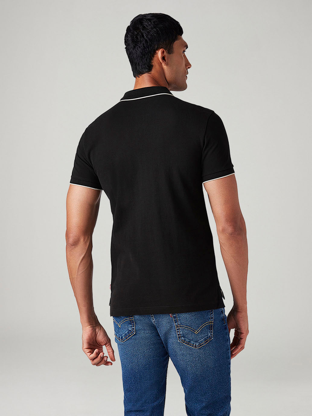 Men's Solid Slim Fit Polo T-Shirt - Back View
