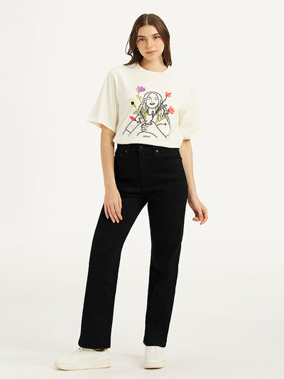 Women's Black Ribcage Straight Fit High Rise Jeans