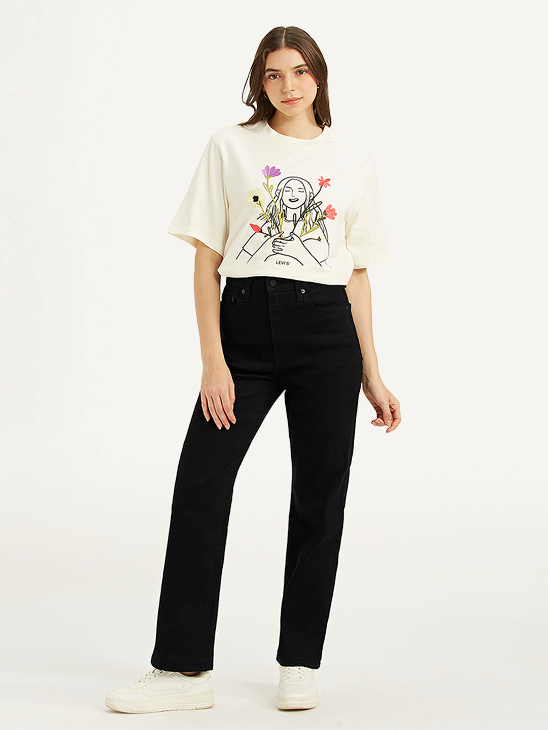 Women's Black Ribcage Straight Fit High Rise Jeans