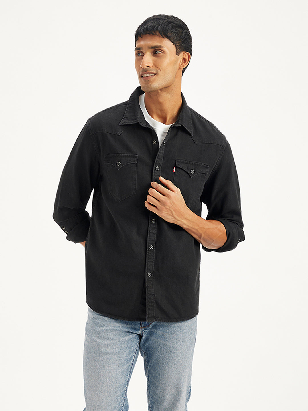 Men's Solid Regular Fit Denim Shirt