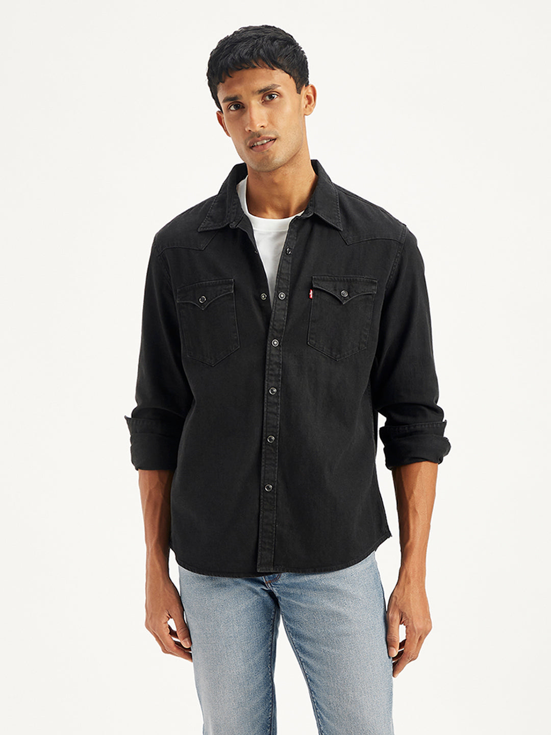 Men's Solid Regular Fit Denim Shirt