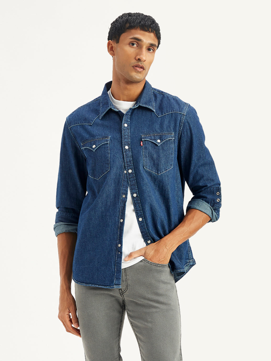 Men's Solid Slim Fit Denim Shirt
