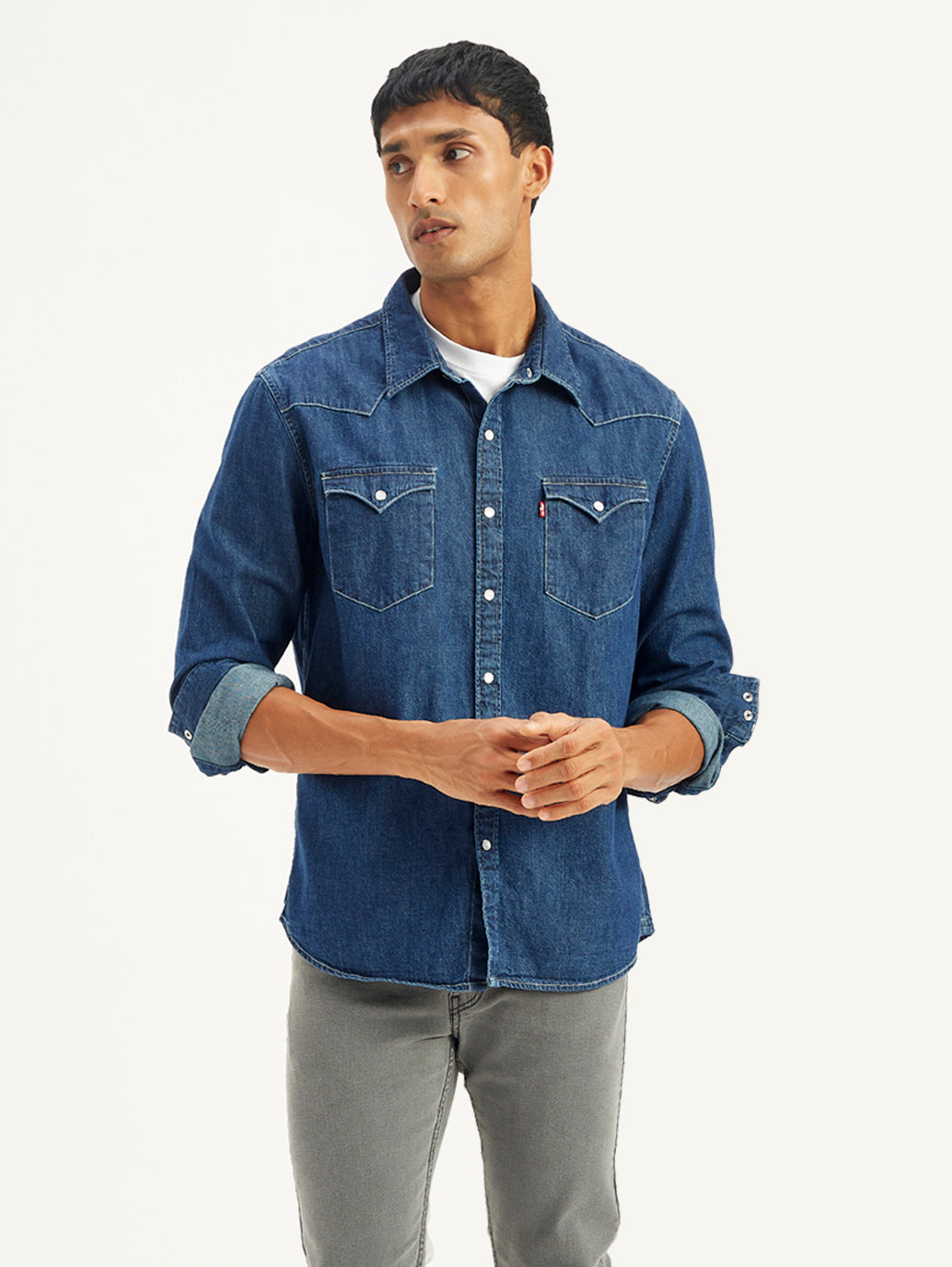 Men's Solid Regular Fit Denim Shirt