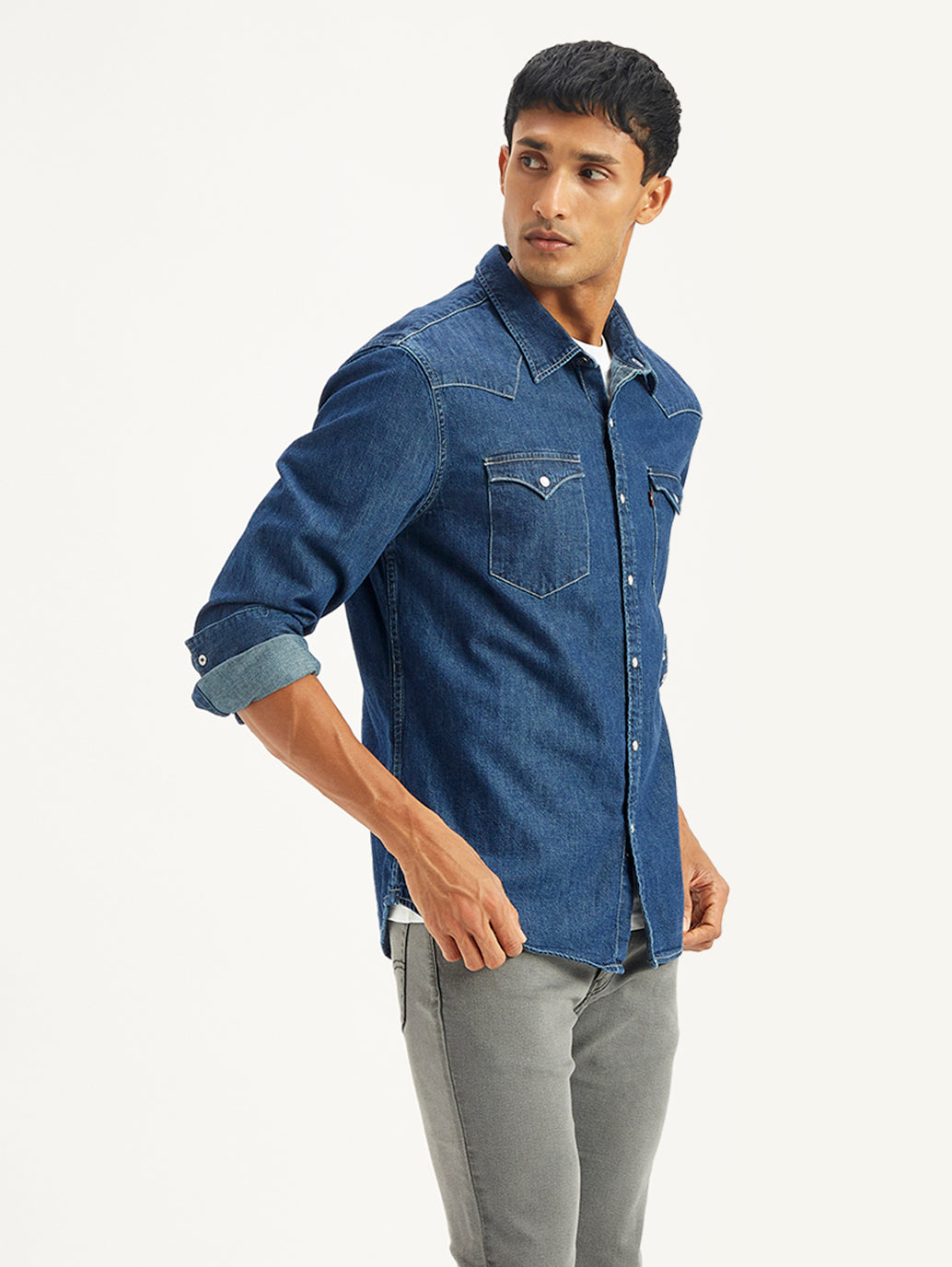 Men's Solid Regular Fit Denim Shirt