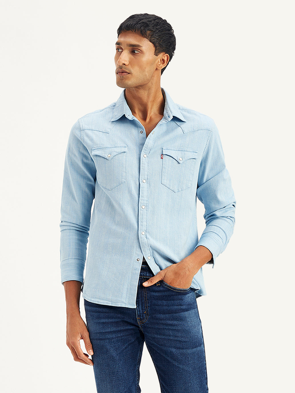 Men's Solid Slim Fit Denim Shirt