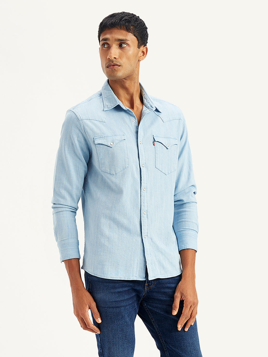 Men's Solid Slim Fit Denim Shirt