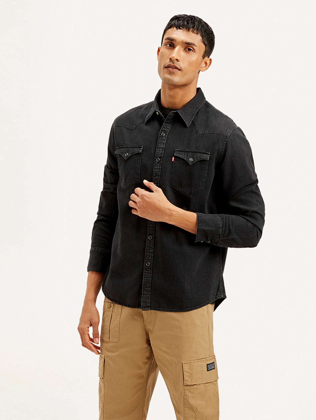 Men's Solid Slim Fit Shirt - Front View