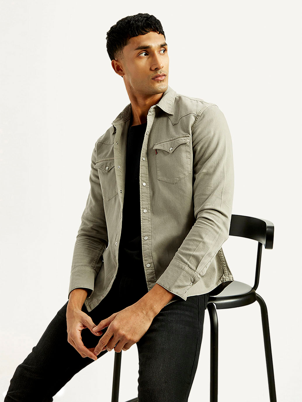 Men's Solid Overdyed Slim Fit Shirt - Elevated View