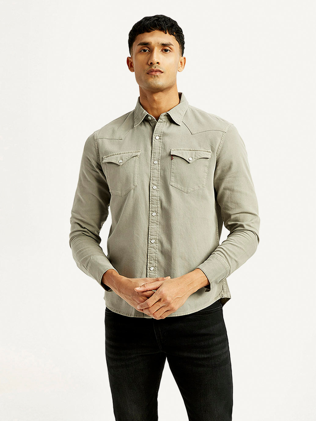 Men's Solid Overdyed Slim Fit Shirt - Front View