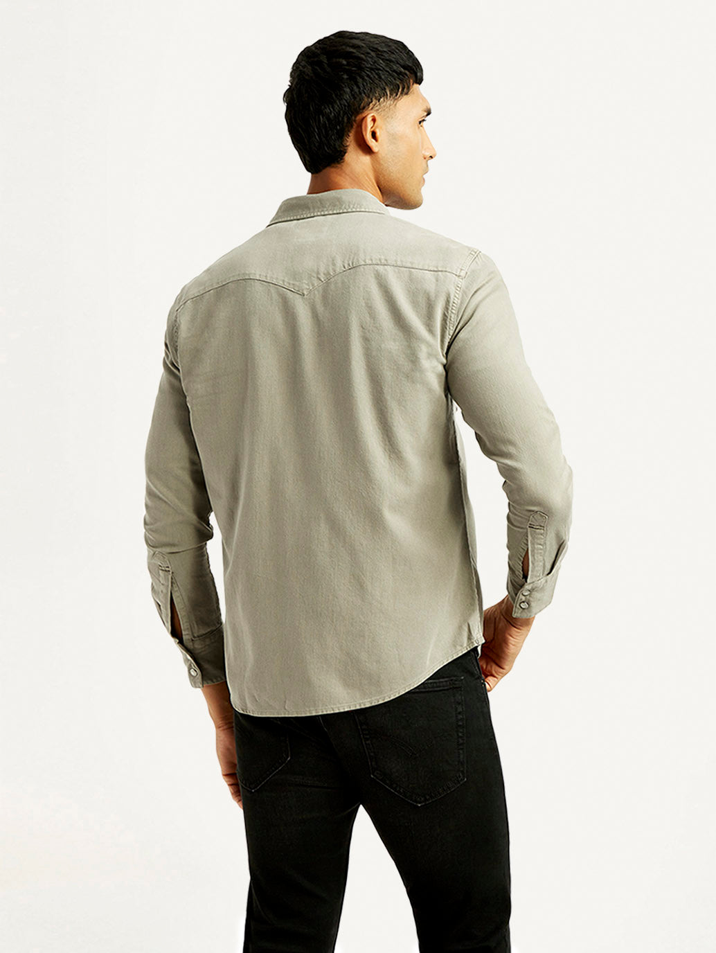 Men's Solid Overdyed Slim Fit Shirt - Back View