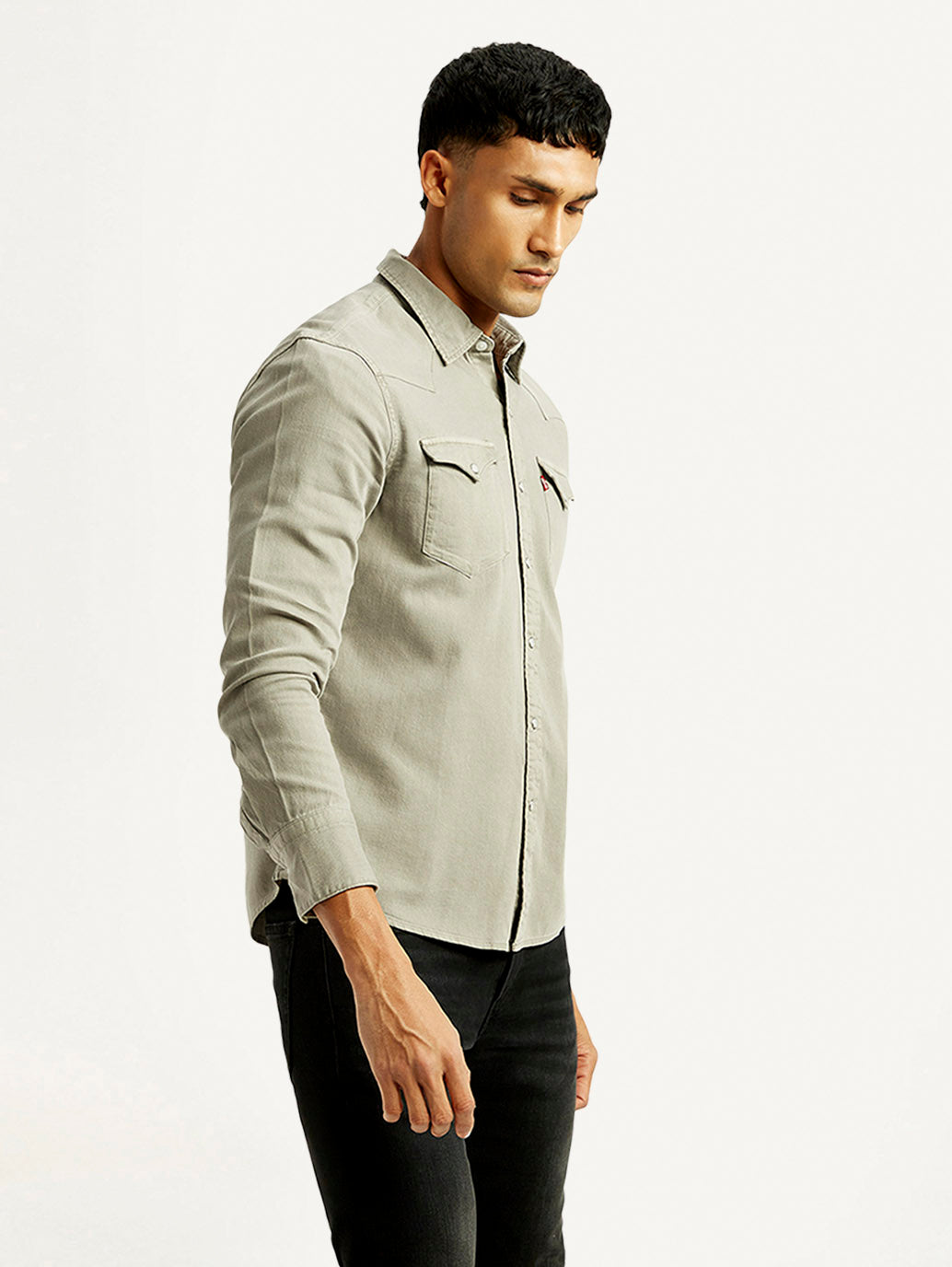 Men's Solid Overdyed Slim Fit Shirt - Side View