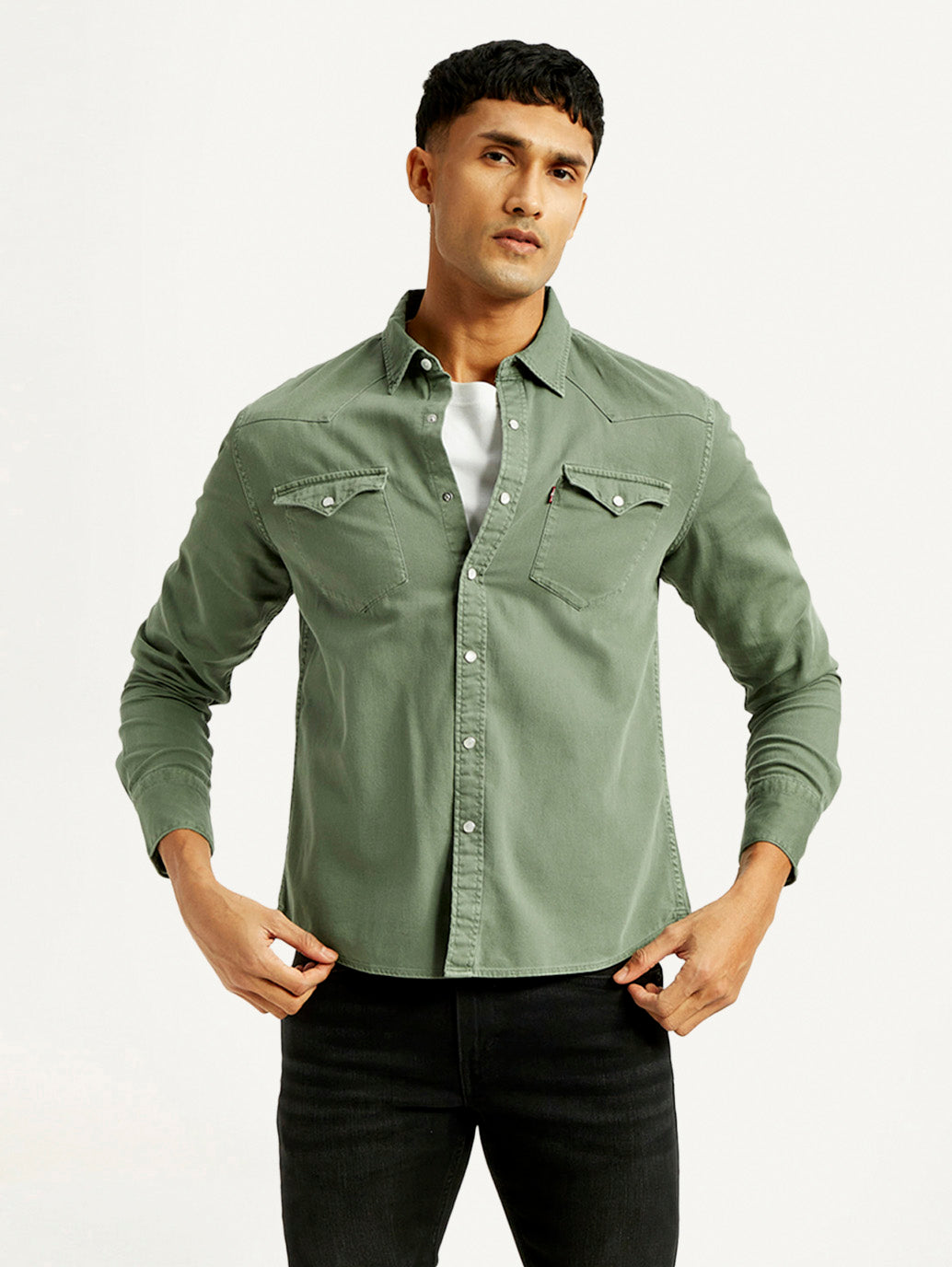 Men's Solid Overdyed Slim Fit Shirt - Styleshot View