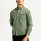 Men's Solid Overdyed Slim Fit Shirt - Front View