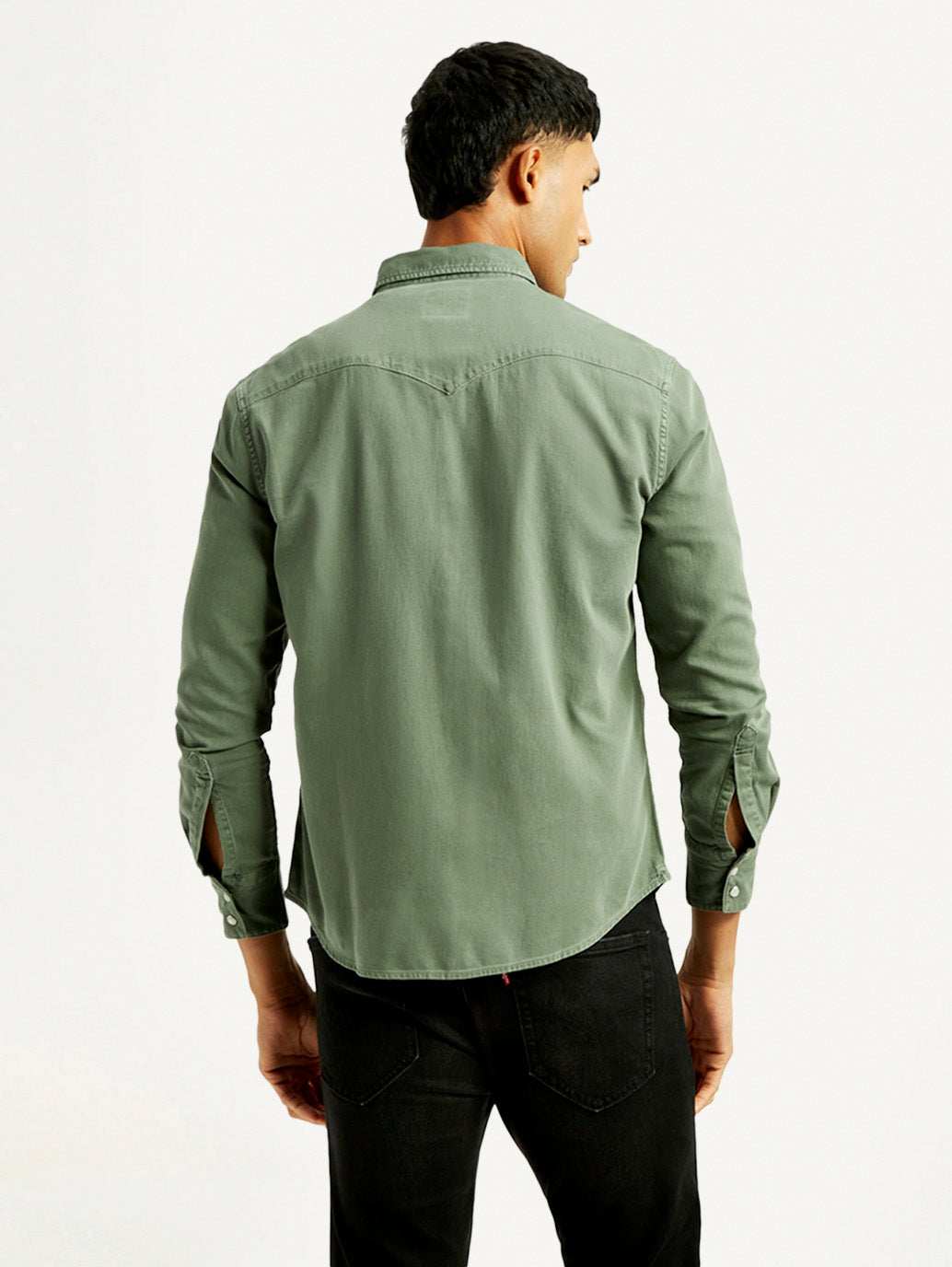 Men's Solid Overdyed Slim Fit Shirt - Back View