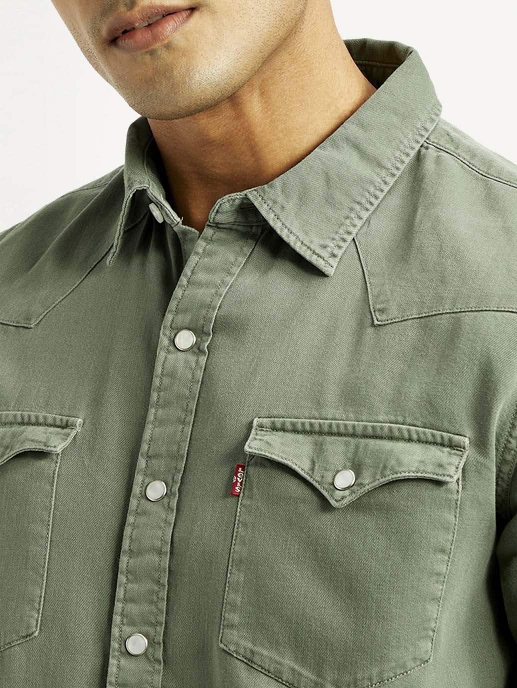 Men's Solid Overdyed Slim Fit Shirt - Detail View