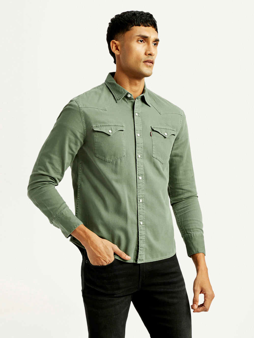 Men's Solid Overdyed Slim Fit Shirt - Side View