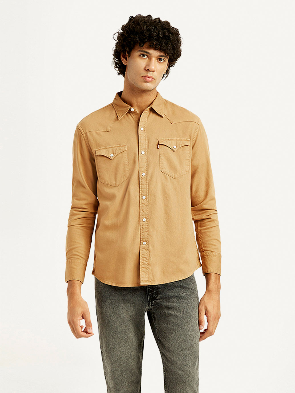 Men's Solid Overdyed Slim Fit Shirt - Front View