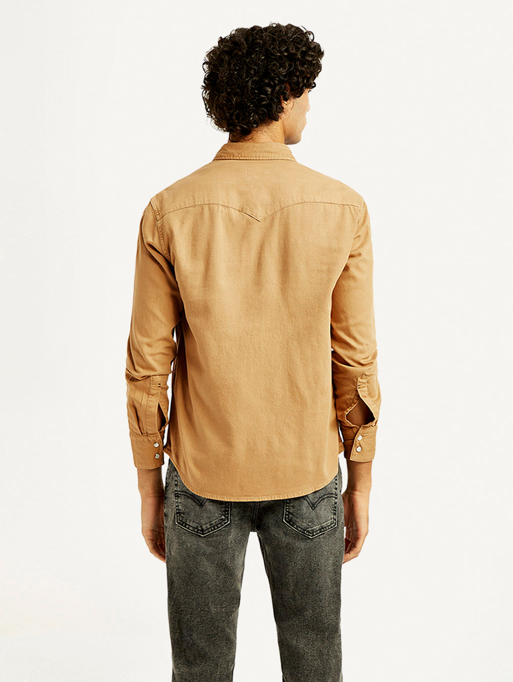 Men's Solid Overdyed Slim Fit Shirt - Back View