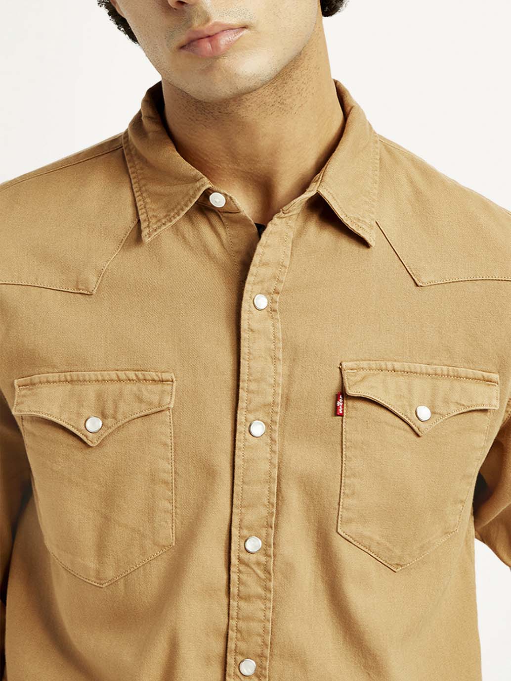 Men's Solid Overdyed Slim Fit Shirt - Detail View