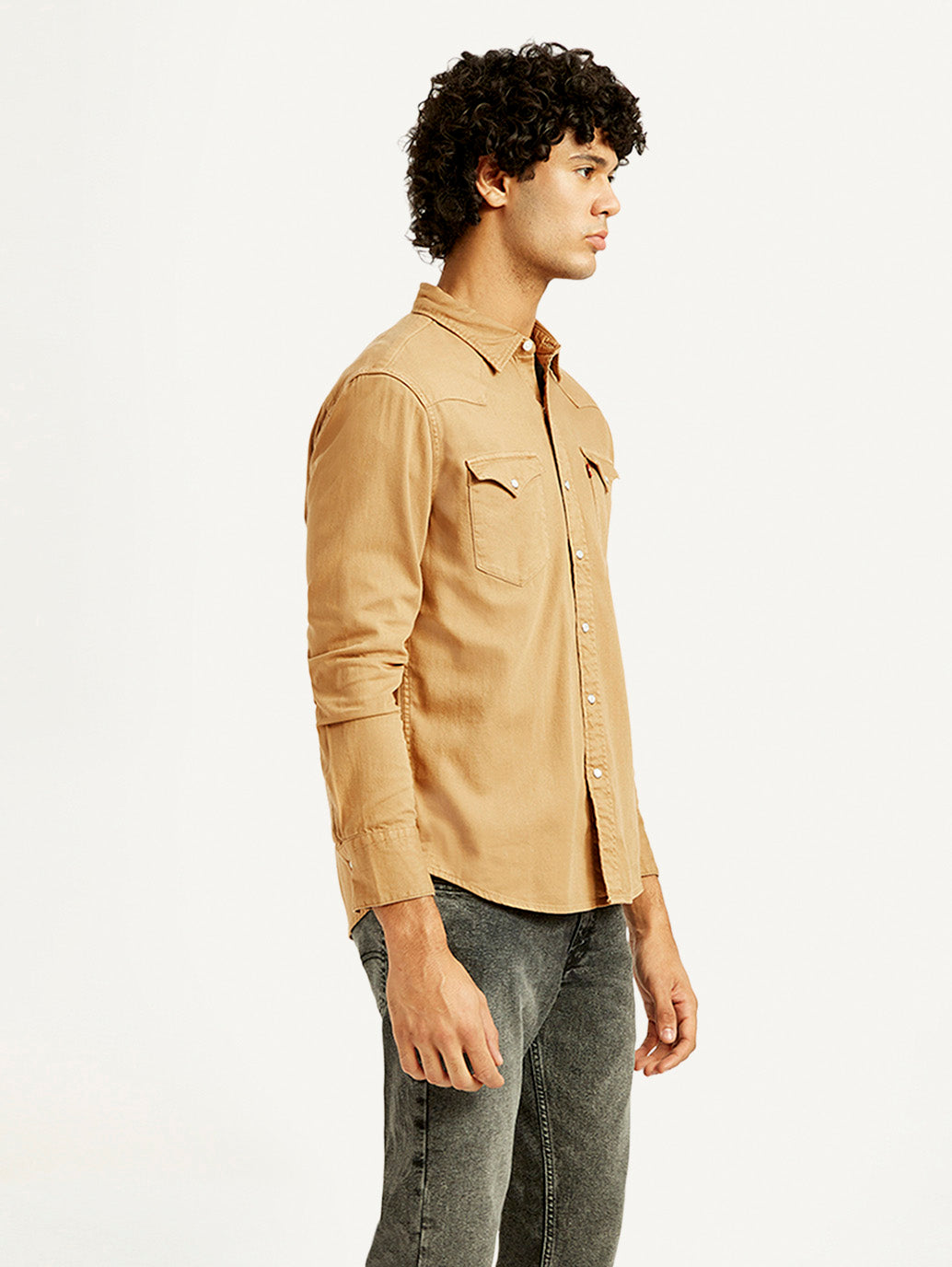 Men's Solid Overdyed Slim Fit Shirt - Side View