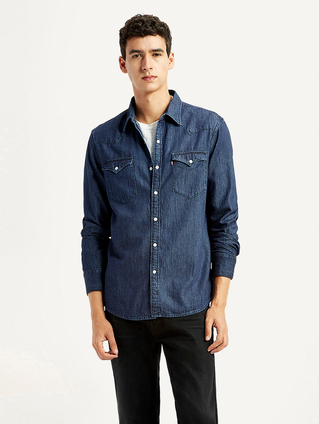 Men's Solid Indigo Slim Fit Shirt - Styleshot View