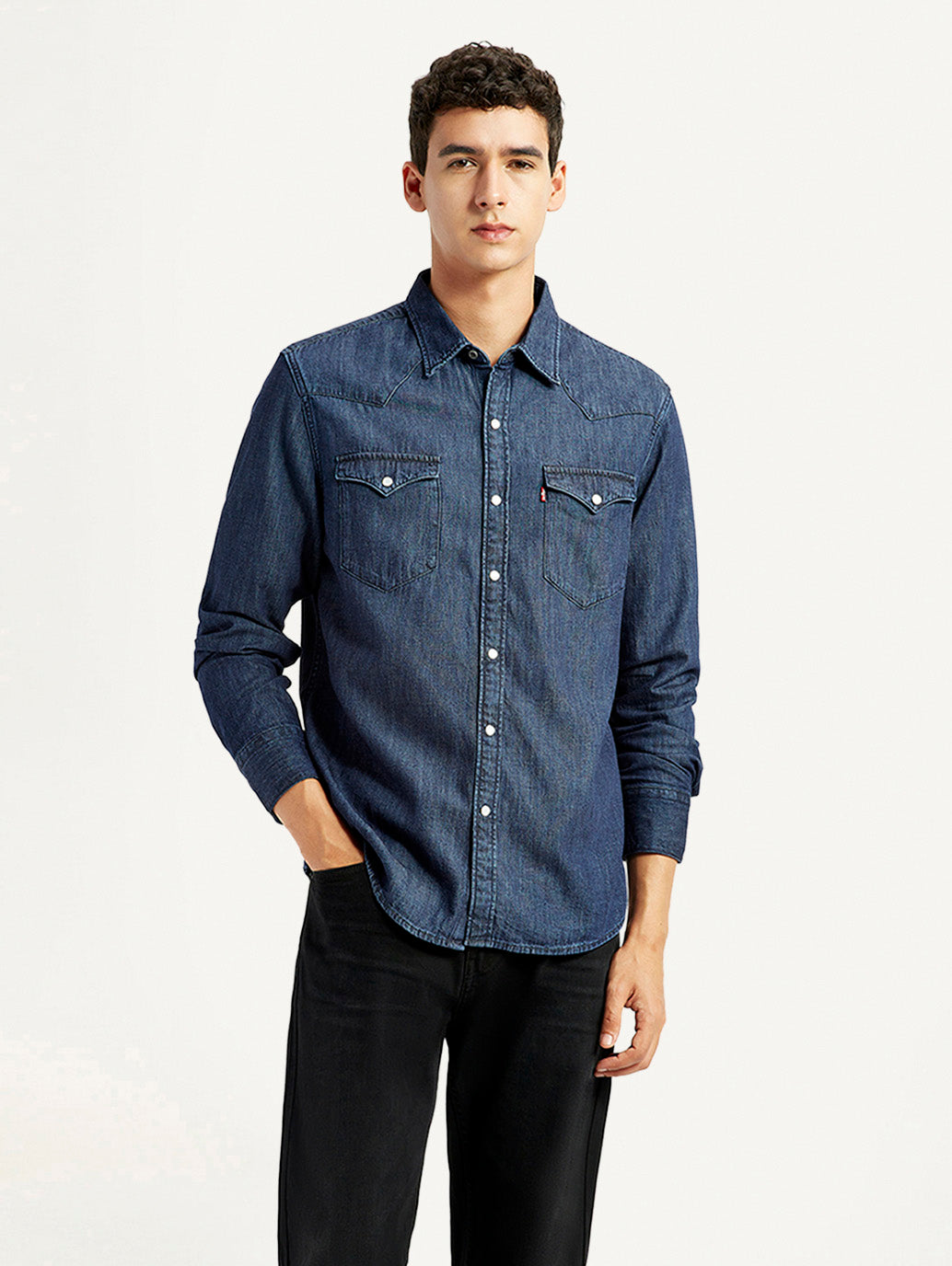 Men's Solid Indigo Slim Fit Shirt - front View
