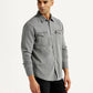Men's Solid Grey Slim Fit Denim Shirt - Side View