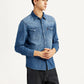 Men's Solid Blue Slim Fit Denim Shirt - Side View