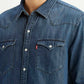 Men's Solid Dark Blue Slim Fit Denim Shirt - Detail View