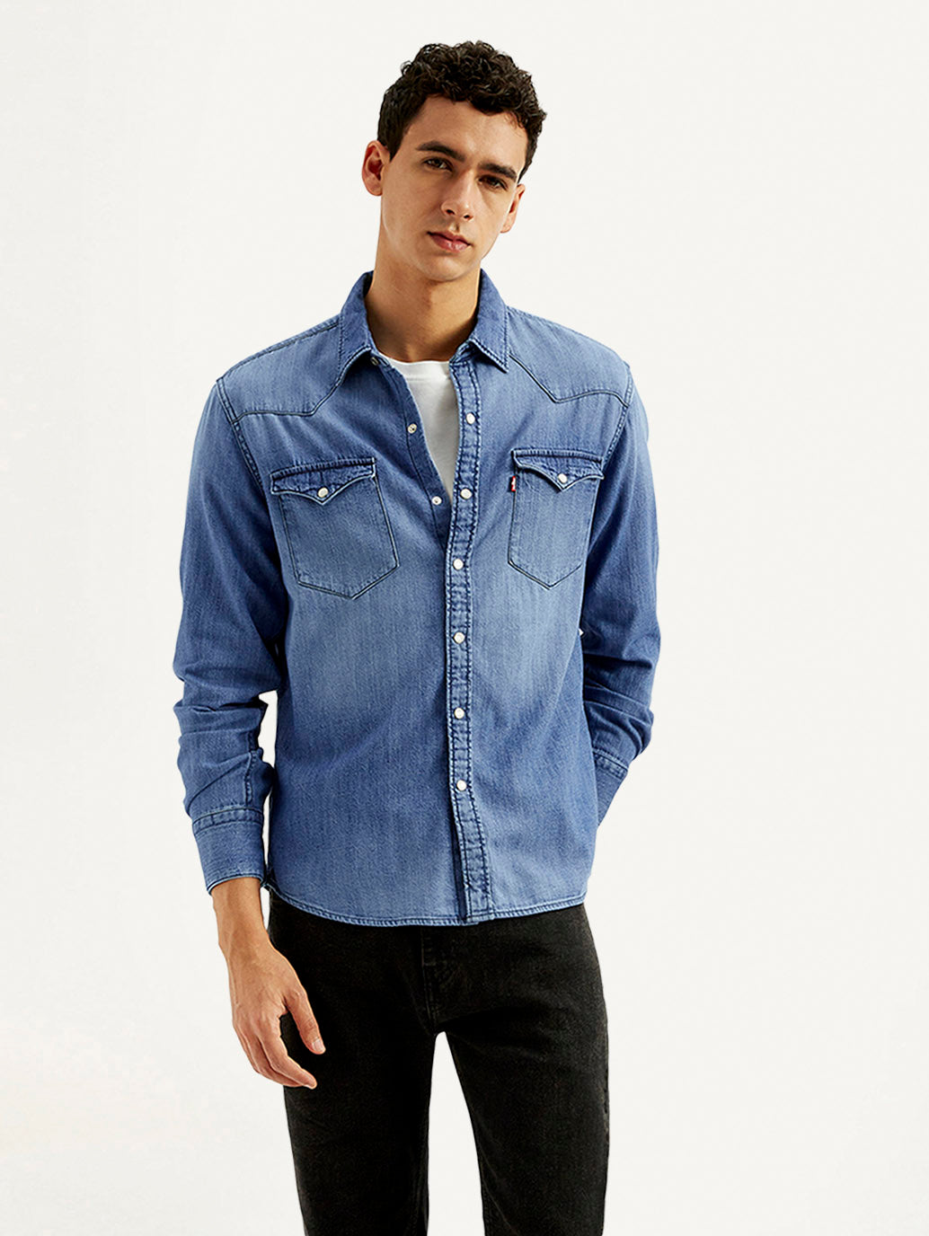 Men's Solid Slim Fit Denim Shirt - Styleshot View